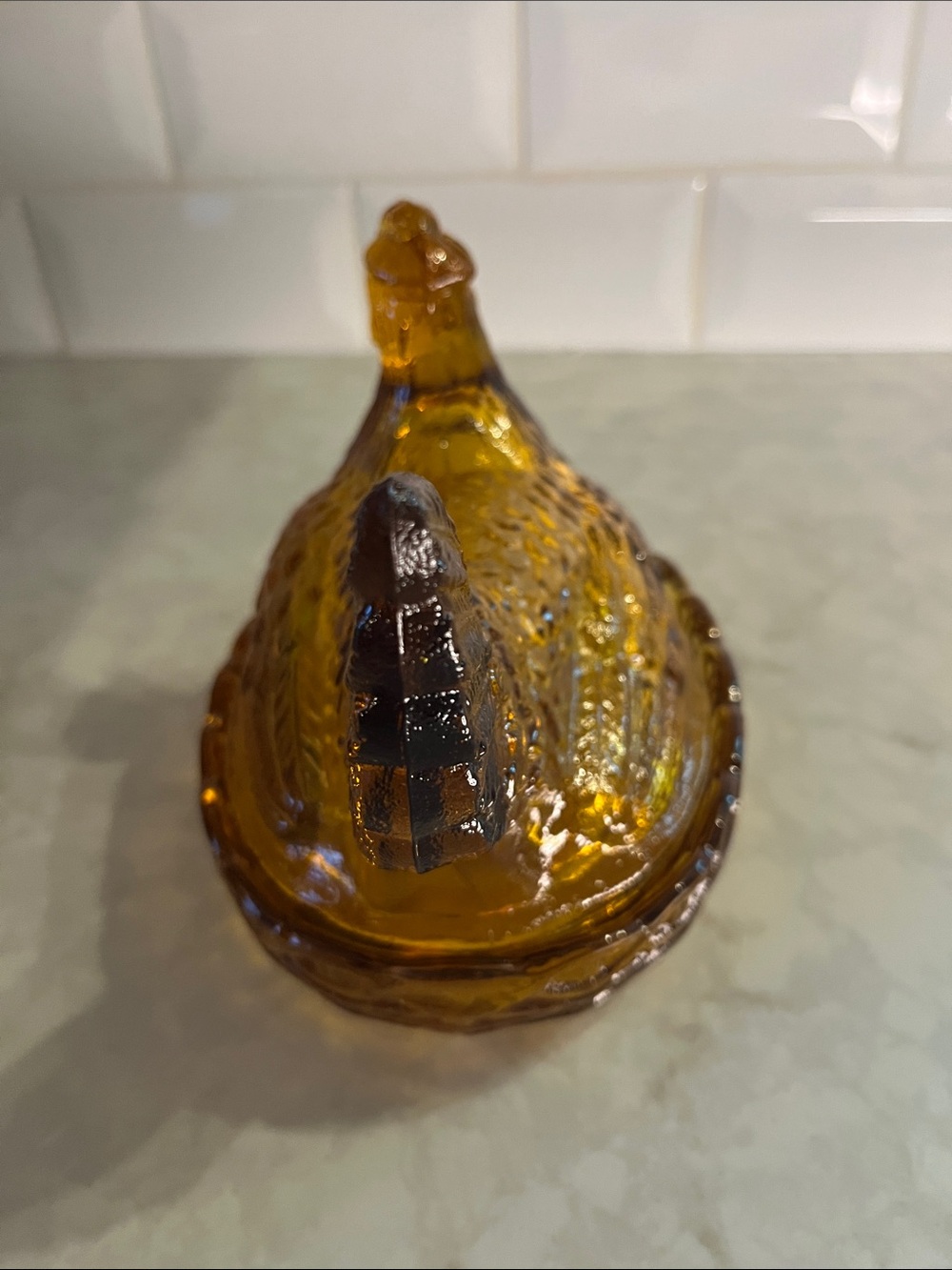Indiana Glass Amber Hen on Nest Beaded Nest Candy Dish Vintage Farmhouse Decor - Picture 5 of 7
